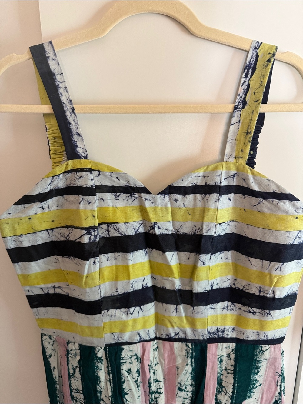 Busayo Striped Crinkle Maxi Dress in Yellow, Green, Pink, Navy - Picture 2 of 8